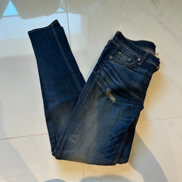 rag & bone dark blue distressed skinny jean - Picture 2 of 9
